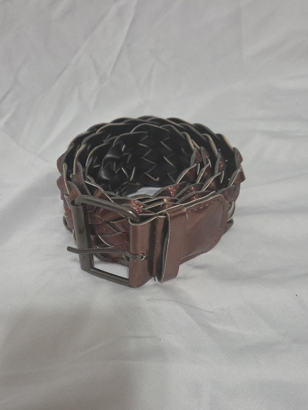 Braided Rose Gold Glitter & Copper Colored Belt, Size 7 Adjustable To 38 Waist